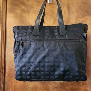 CHANEL Black Quilted Logo Tote Travel Bag